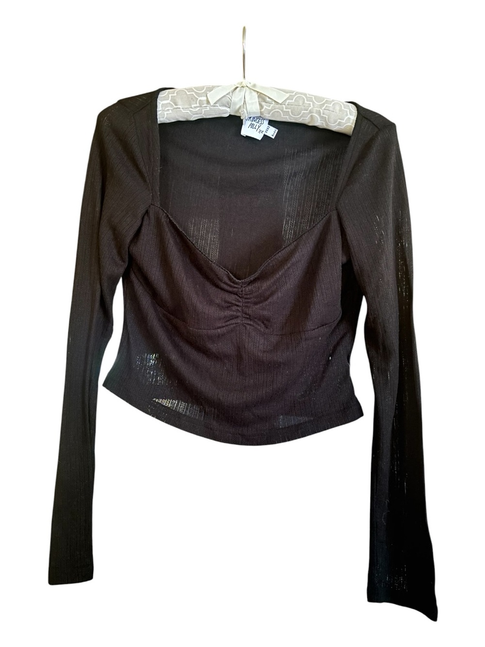 Princess Polly Black Ribbed Long-Sleeve Crop Top Size 8 great condition